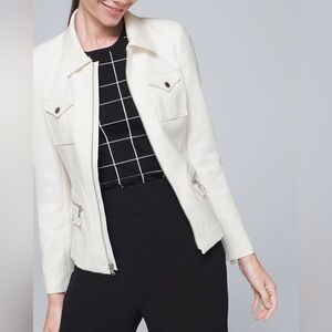 New White House Black Market Utility Moto Jacket in Ecru Cream